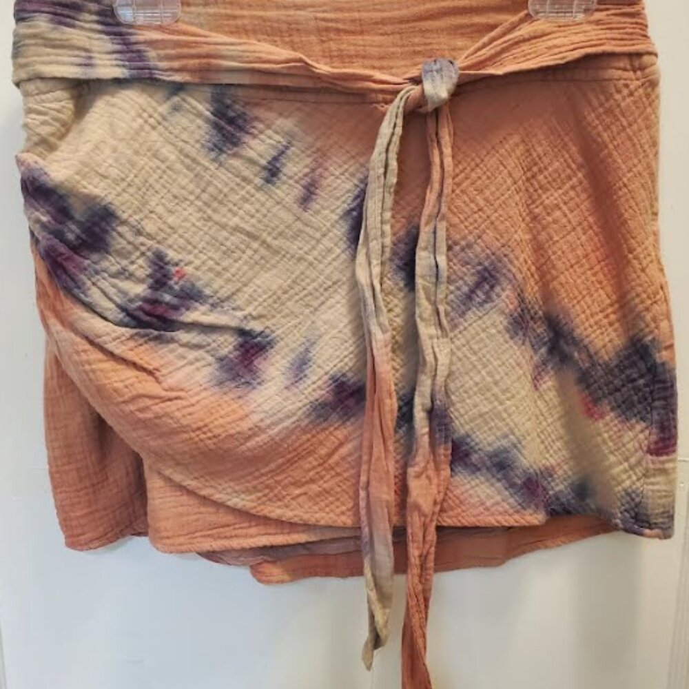 Free People Gauze Tie Dyed Mini Skirt with Tied Belt